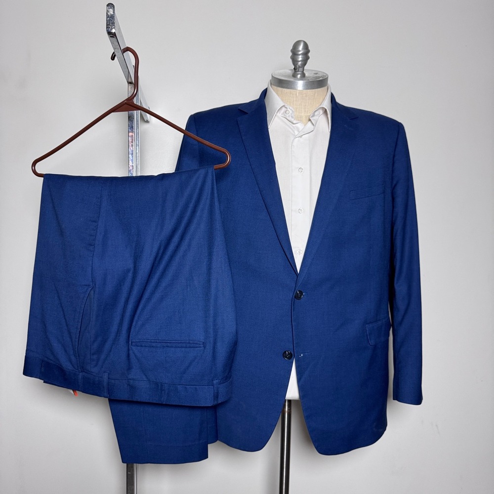 Johnny Bigg Suit Mens 50R 42x29 Blue Textured 2-Button Notch Lapel Modern